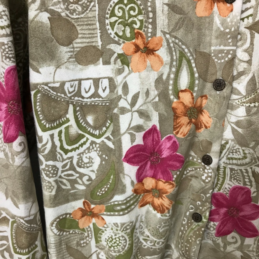 Caribbean Joe Hawaiian Shirt Size M Soft Polyester Multicolor Floral Long Sleeve - Picture 5 of 7